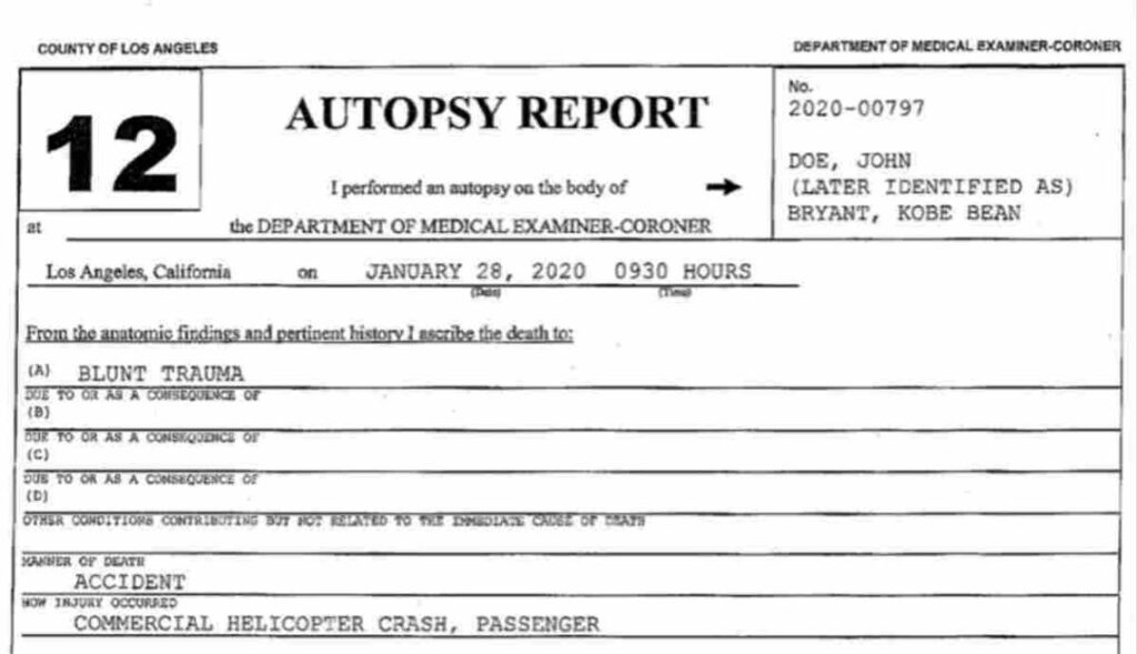 Kobe Bryant autopsy report 